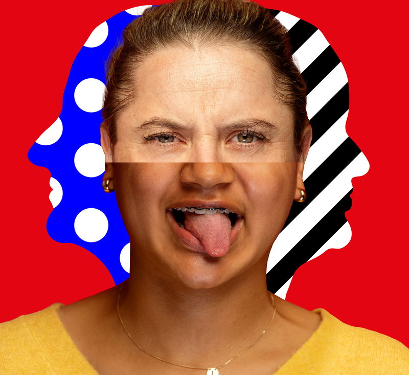 twee gezichten samen geplakt